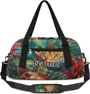 Leopard Bush Watercolor Kids Duffle Bag Kids Gym Sports Bag Foldable Lightweight Water Resistant Weekender Travel Workout Bag Carry On Bag for Teen Boys Girls Sports Practice Gifts
