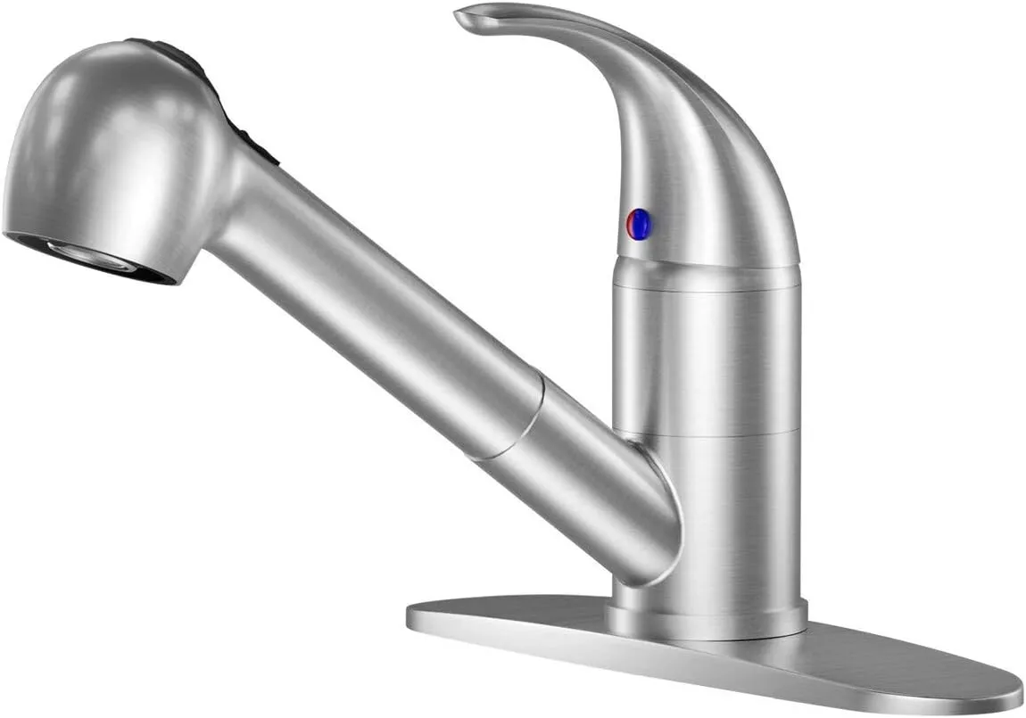 LEPO Single Lever Pull Out Kitchen Sink Faucets, Single Handle Low Arch Stainless Steel Brushed Nickel Rv Kitchen Faucet with Pull Down Sprayer, Bar Utility Sink Faucets