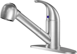 LEPO Single Lever Pull Out Kitchen Sink Faucets, Single Handle Low Arch Stainless Steel Brushed Nickel Rv Kitchen Faucet with Pull Down Sprayer, Bar Utility Sink Faucets