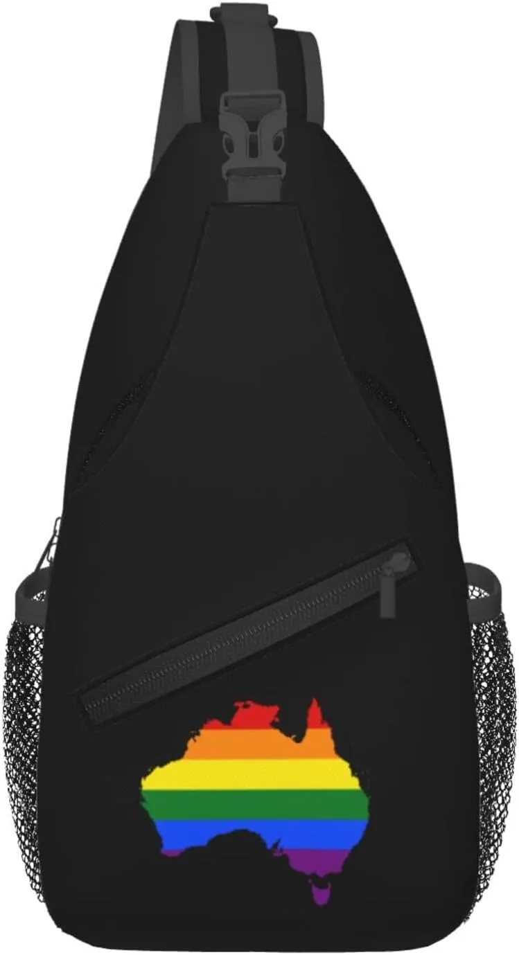 LGBT Flag Map Of Australia Crossbody Bags For Women Men Chest Backpack Gym Shoulder Bag Travel Outdoor Sports Casual Crossbody Bags