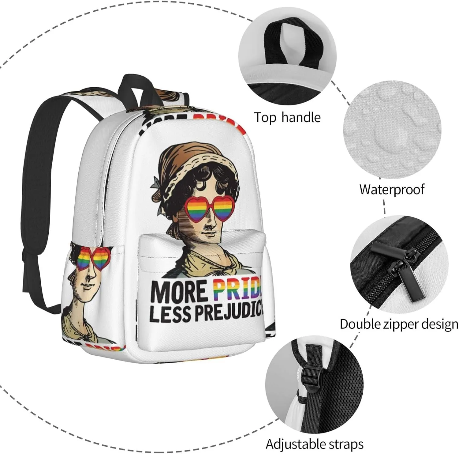 Lgbt Pride Rainbow Gay More Pride Less Prejudice Proud Ally Laptop Backpack Shoulder Bag Laptop Pack Travel Backpacks Commuter Back Pack Casual Daypack Bags With Side Pockets