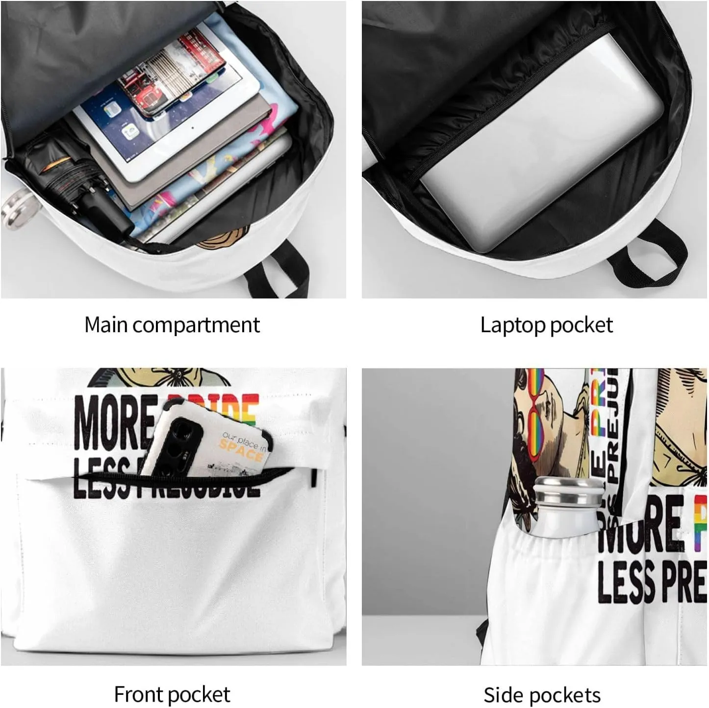 Lgbt Pride Rainbow Gay More Pride Less Prejudice Proud Ally Laptop Backpack Shoulder Bag Laptop Pack Travel Backpacks Commuter Back Pack Casual Daypack Bags With Side Pockets