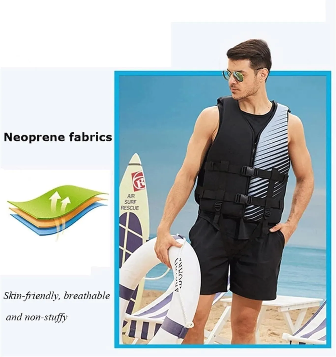 Life Jackets with Zipper and Adjustable Belt, Float Jacket for Boating Fishing Surfing