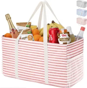 Lifewit Extra Large Tote Bag, Reusable Grocery Bags with Metal Wire Frame and Handles, Standing Utility Foldable Shopping Bags for Storage, Picnics, Beach, Pool, Laundry, Car, Camping, 1 Pack, Pink