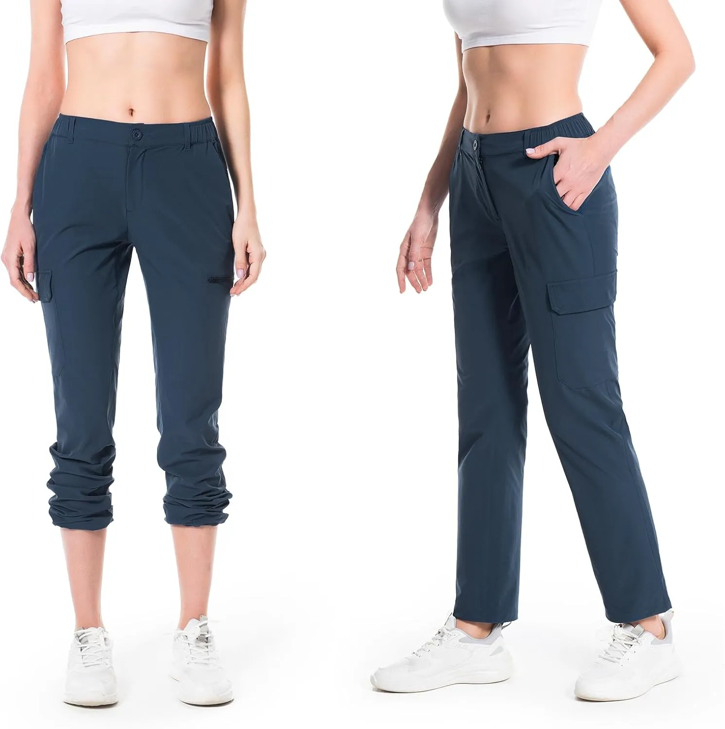 Lightbare Women’s Lightweight Cargo Hiking Pants with Elastic Waistband Quick Dry Stretchy Water Resistant UPF 50  Outdoor