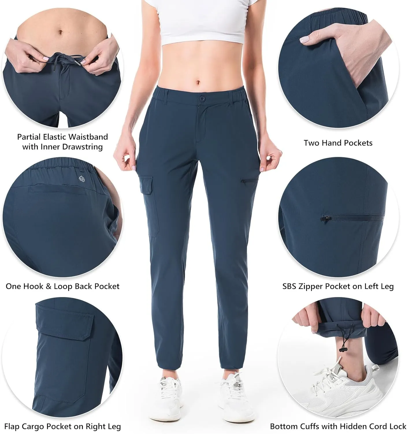 Lightbare Women’s Lightweight Cargo Hiking Pants with Elastic Waistband Quick Dry Stretchy Water Resistant UPF 50  Outdoor