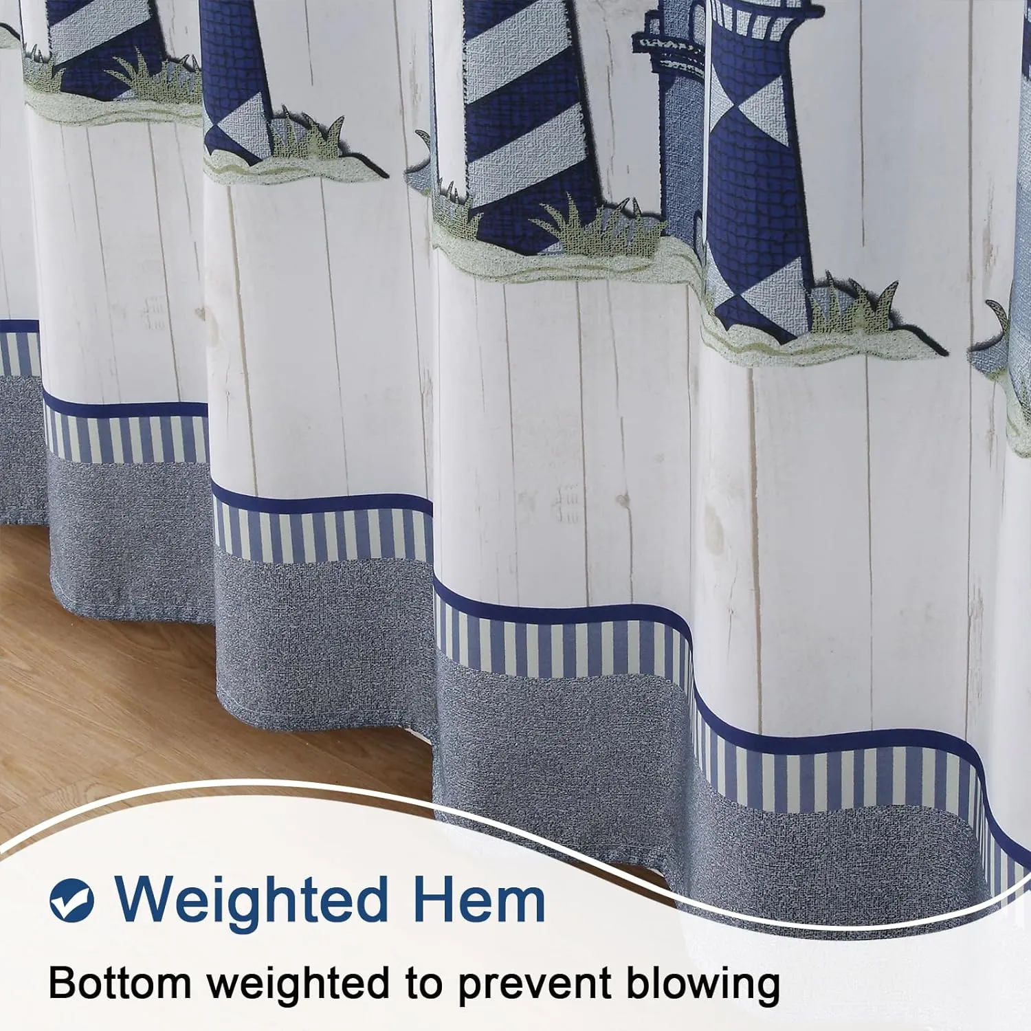 Lighthouse Fabric Shower Curtain, Blue Gray and White Coastal Nautical Shower Curtains for Bathroom Decor, Waterproof Polyester Bathroom Curtains, 72" W x 72" H