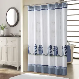 Lighthouse Fabric Shower Curtain, Blue Gray and White Coastal Nautical Shower Curtains for Bathroom Decor, Waterproof Polyester Bathroom Curtains, 72" W x 72" H