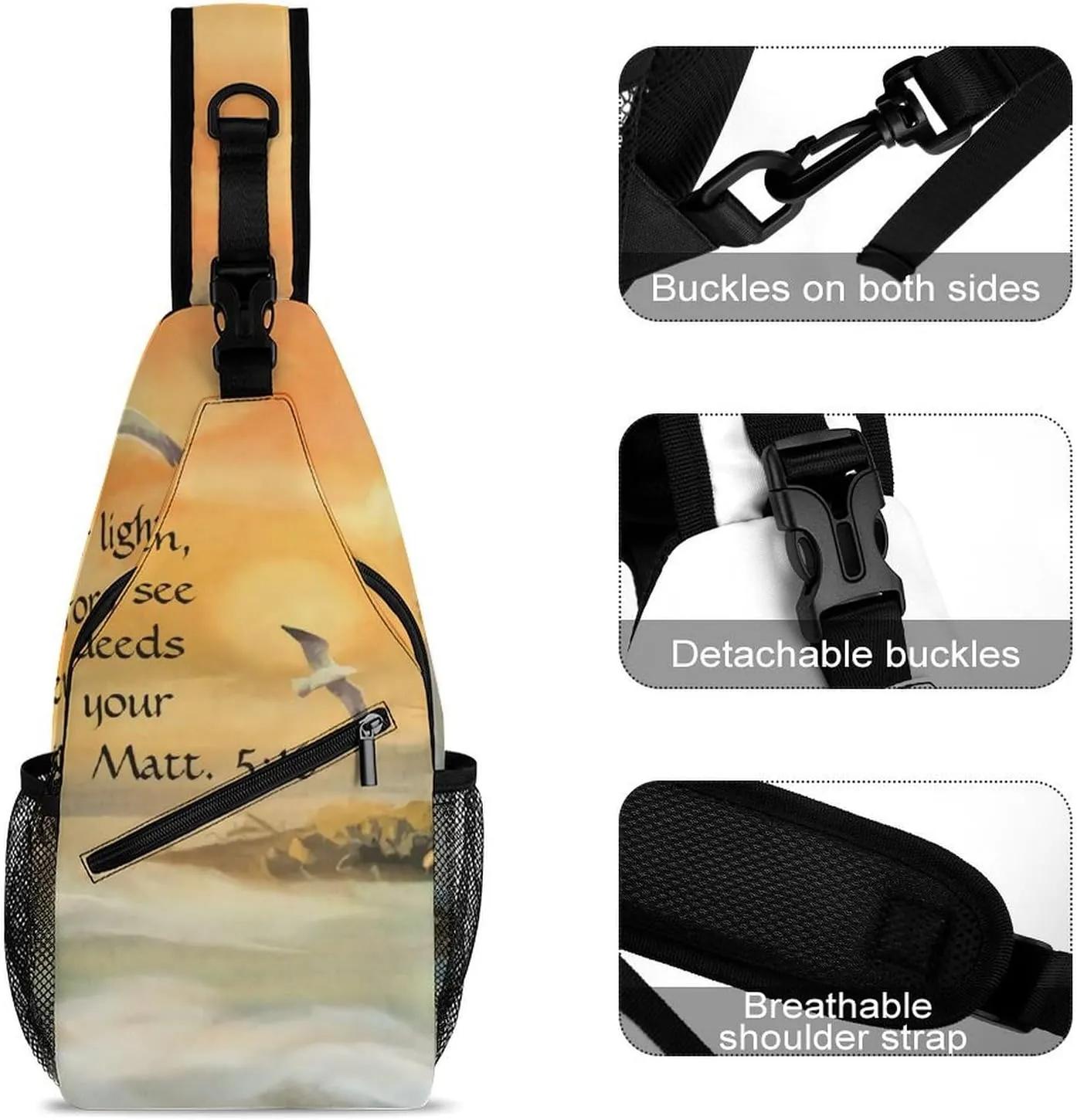 Lighthouse Seagulls Christian Bible Verse Durable And Adjustable Chest Bag There Are Pockets on The Outside for Unisex