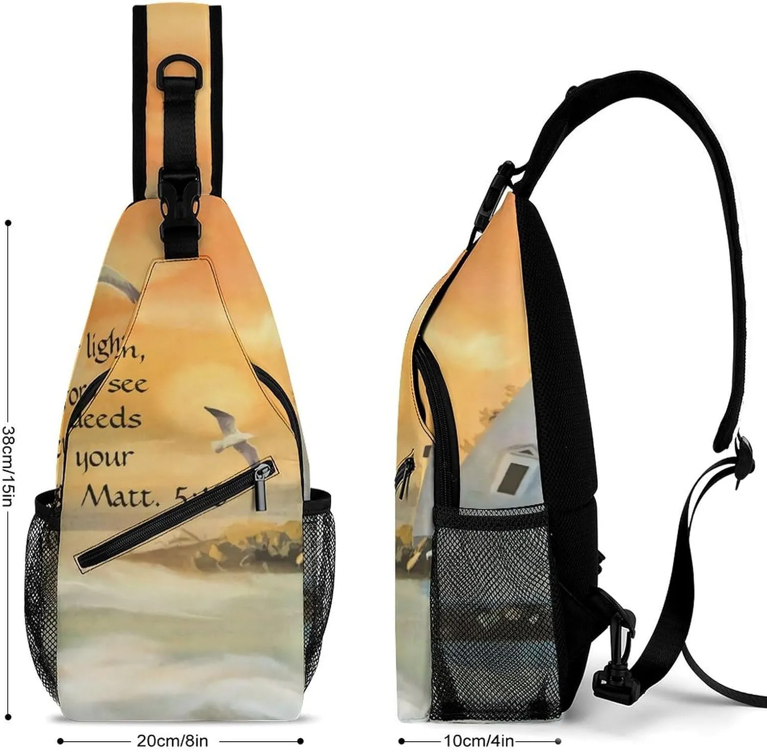 Lighthouse Seagulls Christian Bible Verse Durable And Adjustable Chest Bag There Are Pockets on The Outside for Unisex
