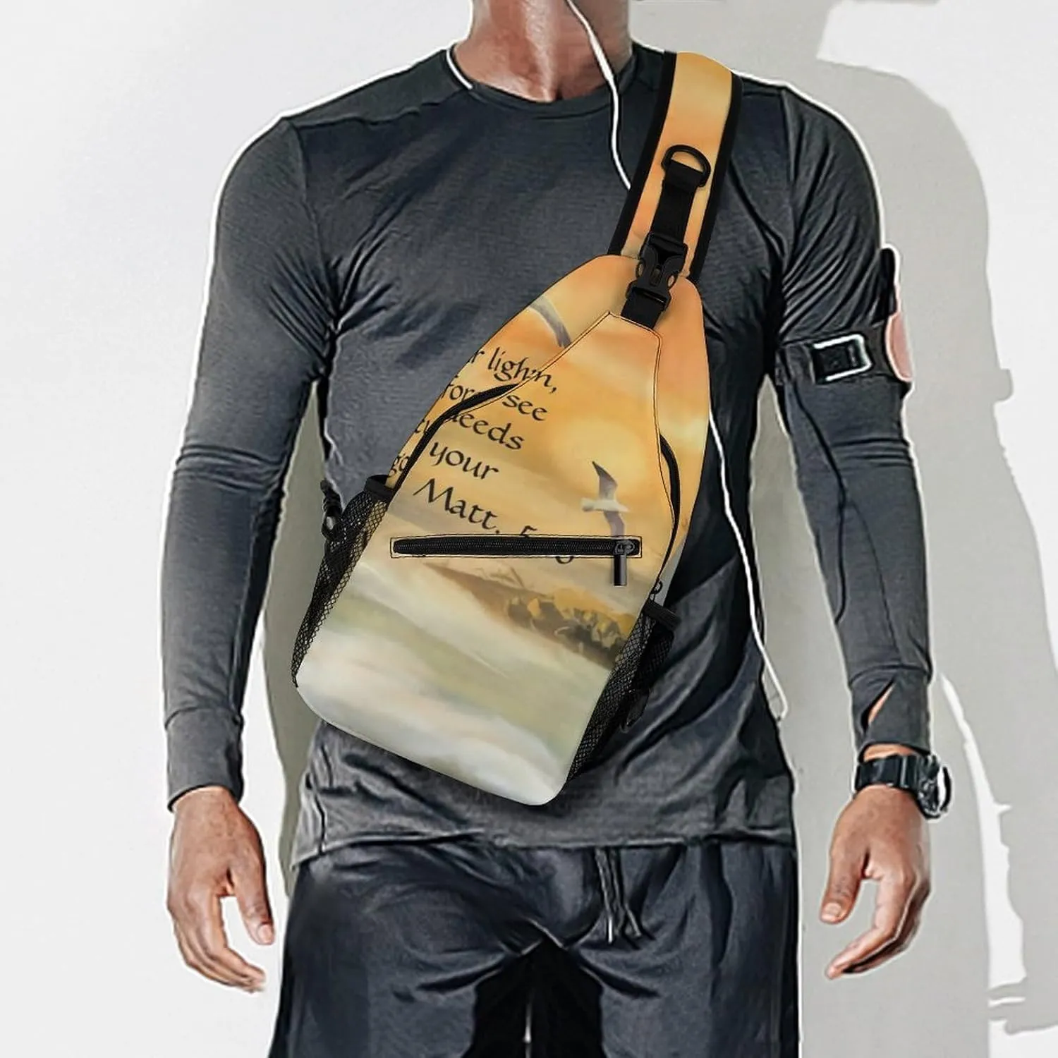 Lighthouse Seagulls Christian Bible Verse Durable And Adjustable Chest Bag There Are Pockets on The Outside for Unisex