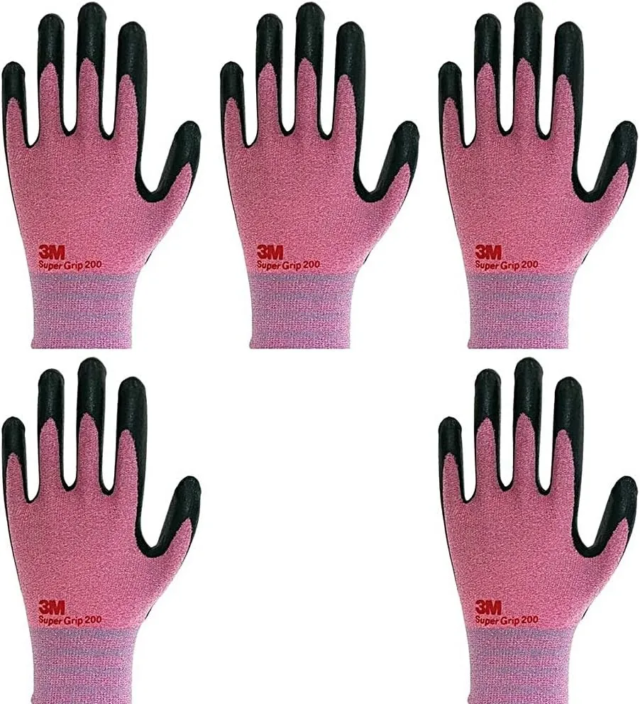 Lightweight Nitrile Work Gloves, Foam Coated, Smart Touch, 5 Pairs(Medium, Pink)