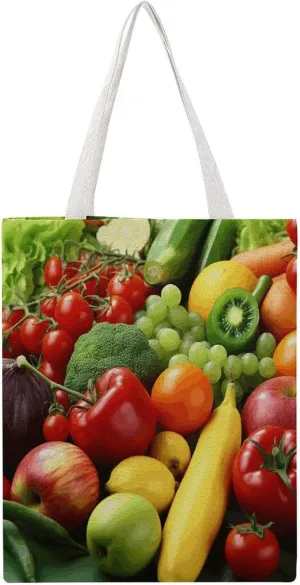 Lightweight Reusable Grocery Shopping Cloth Bag,Fresh Vegetables Fruits Print Canvas Tote Bag,shoulder Bags,Double-sided Pattern