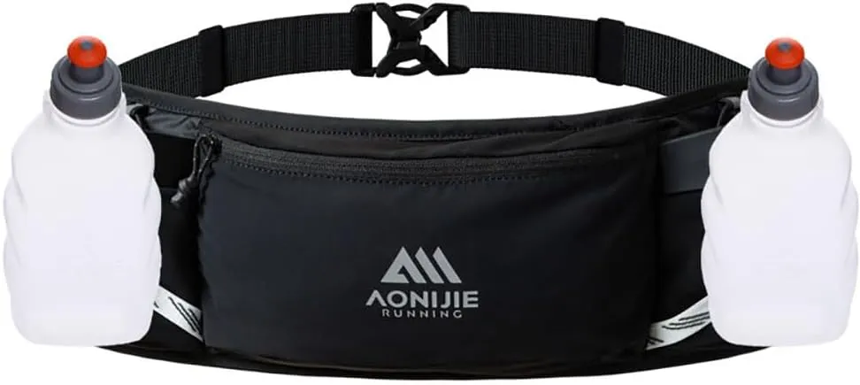Lightweight Sports Waist Bag Running Belt Fanny Pack Fit for Waistline 58-118cm Pocket can Hold 250ML Water Bottle (Black with 2 * 250ML)