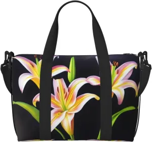 Lily Flower Travel Duffel Bag Tote Carry On Luggage Bag Water Resistant Weekender Overnight Bags For Foldable