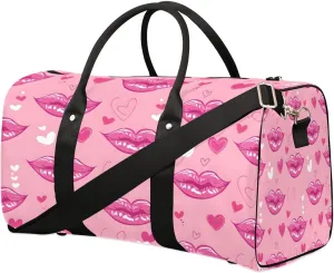 Lips Pattern Travel Duffel Bag for Women Men Foldable Sport Gym Tote Bag Lightweight Waterproof Weekender Overnight Bag for Weekend Holiday Gym Swim Yoga