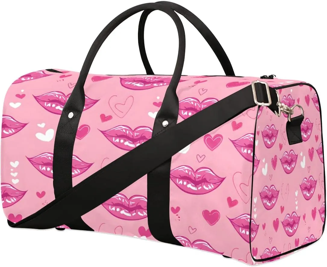 Lips Pattern Travel Duffel Bag for Women Men Foldable Sport Gym Tote Bag Lightweight Waterproof Weekender Overnight Bag for Weekend Holiday Gym Swim Yoga