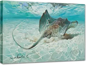 LJZLDZS Ocean Canvas Wall Art Nautical Bathroom Decor Stingray Manta Ray Picture Artwork for Living Room Bedroom Kitchen Nursery, 12x16 Inch Blue Teal Beach Decorations Framed Ready to Hang