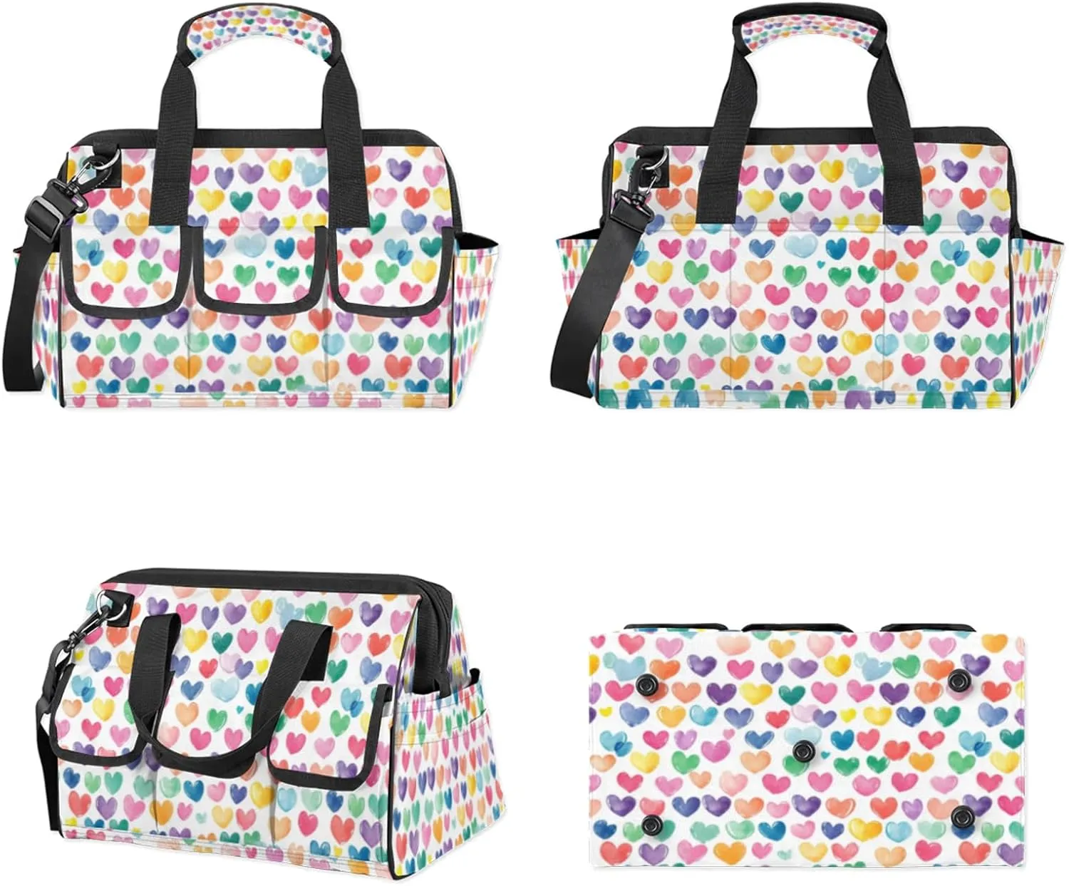 Love Hearts Tool Bags for Men and Women Cute Hearts Heavy Duty Tool Tote Organizer Bag for Electrician Carpenter Mechanic, Adjustable Shoulder Strap