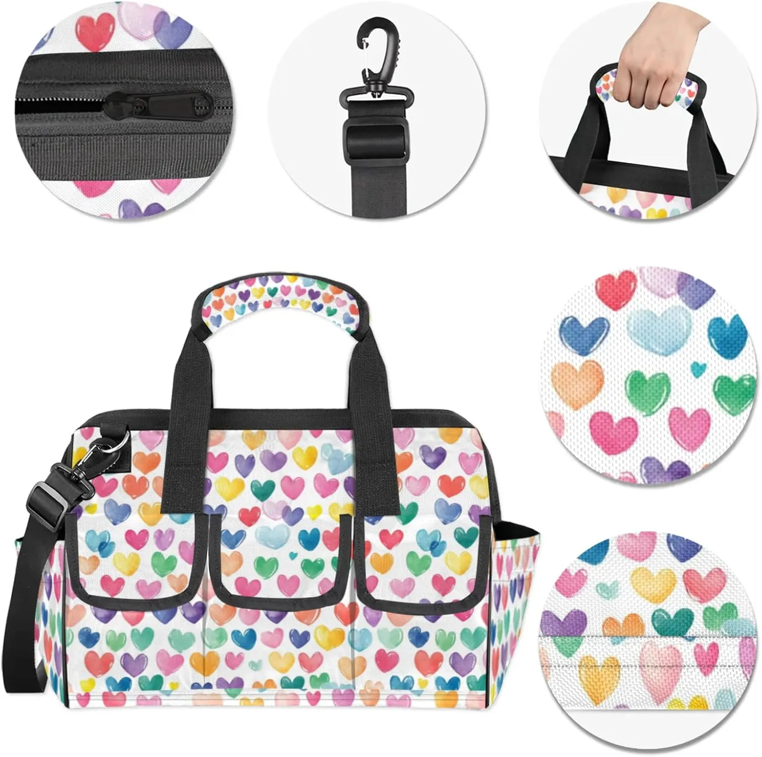 Love Hearts Tool Bags for Men and Women Cute Hearts Heavy Duty Tool Tote Organizer Bag for Electrician Carpenter Mechanic, Adjustable Shoulder Strap
