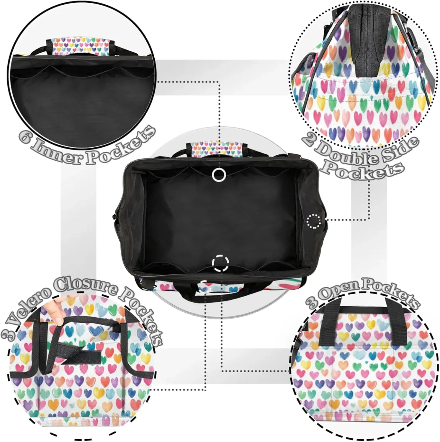 Love Hearts Tool Bags for Men and Women Cute Hearts Heavy Duty Tool Tote Organizer Bag for Electrician Carpenter Mechanic, Adjustable Shoulder Strap