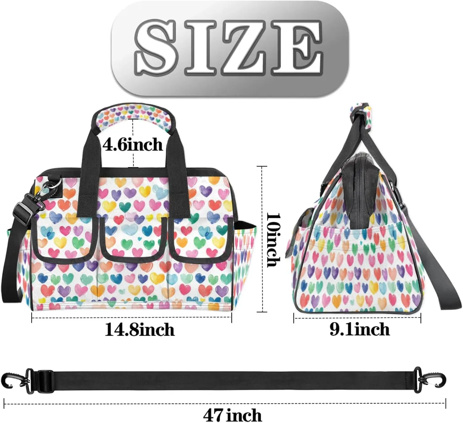 Love Hearts Tool Bags for Men and Women Cute Hearts Heavy Duty Tool Tote Organizer Bag for Electrician Carpenter Mechanic, Adjustable Shoulder Strap