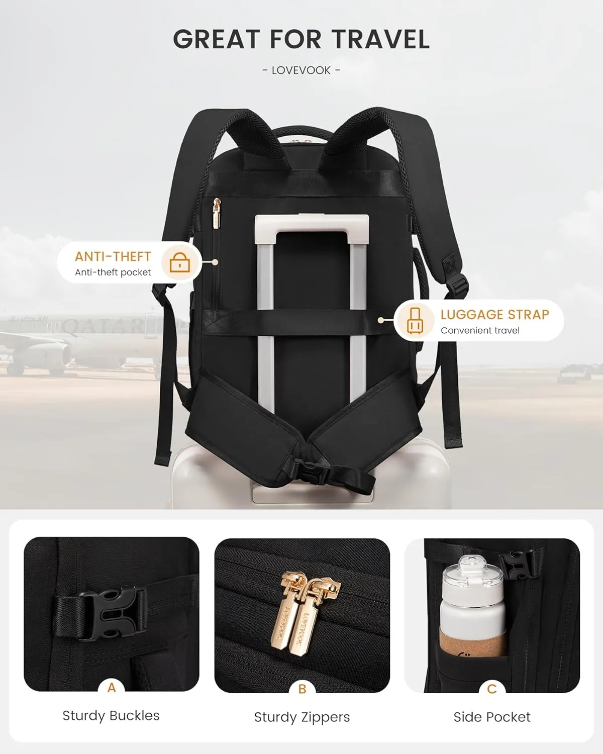 LOVEVOOK Travel Backpack For Women with Waist Strap, 50L Carry On Backpack Luggage Flight Approved,TSA Personal ltem Travel Bag Essentials Fits 18 Inch Laptop,Weekender Daypack with 3 Packing Cubes