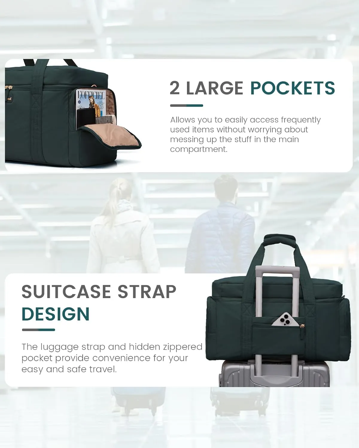 LOVEVOOK Travel Duffle Bag, Puffer Weekender Bag for Women, Overnight Bag with Toiletry Bag, Carry On Bags for Airplanes, Hospital Bag for Labor Delivery, Yoga Gym Bag with Wet Pocket, 3Pcs, Cyan