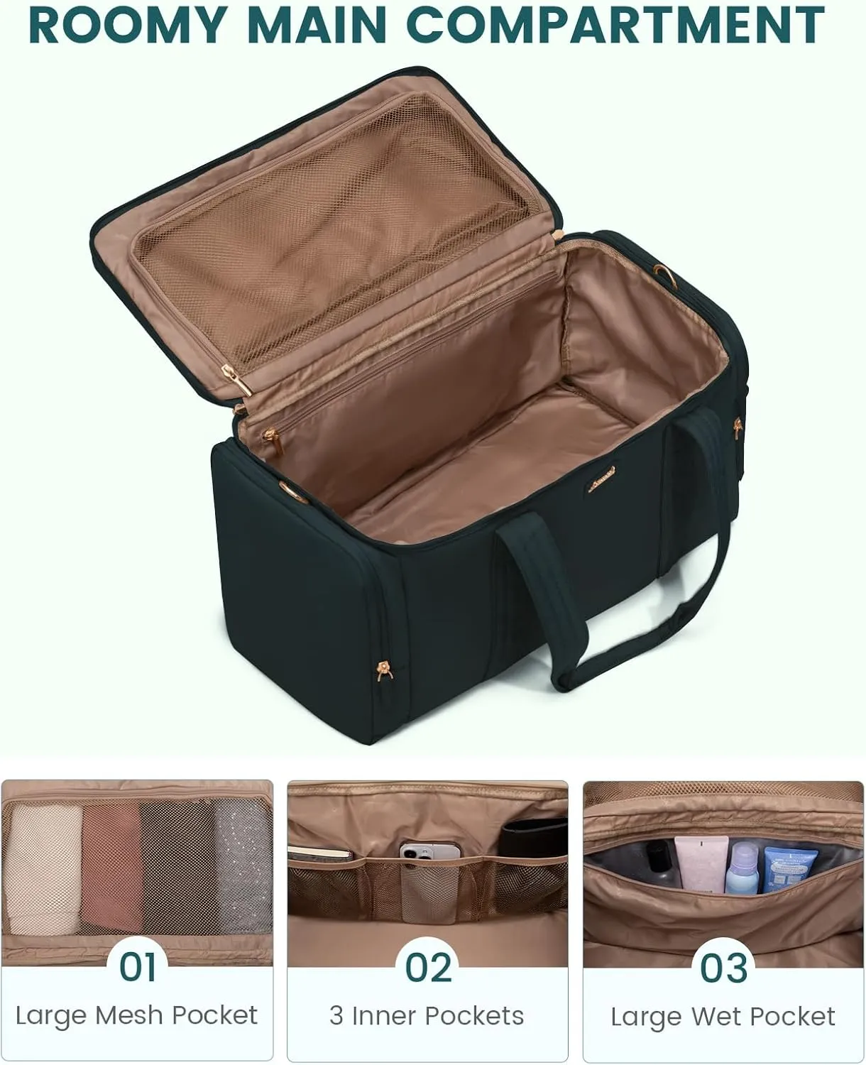 LOVEVOOK Travel Duffle Bag, Puffer Weekender Bag for Women, Overnight Bag with Toiletry Bag, Carry On Bags for Airplanes, Hospital Bag for Labor Delivery, Yoga Gym Bag with Wet Pocket, 3Pcs, Cyan