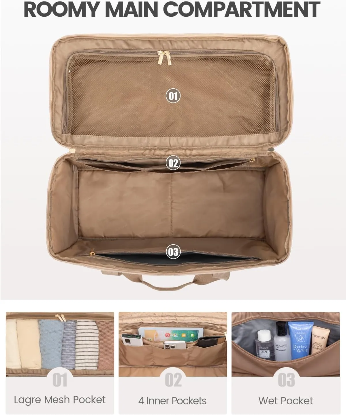 LOVEVOOK Travel Duffle Bag, Weekender Bags For Women, Carry On Duffel Bags For Airplanes, Overnight Bag With Toiletry Bag, Hospital Bag for Labor and Delivery, Yoga Gym Bag with Wet Pocket, 3Pcs Set