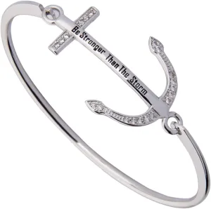 LQPI Nautical Anchor Cross Bracelet with Be Stronger Than the Storm Inscription Inspirational Bangle for Women