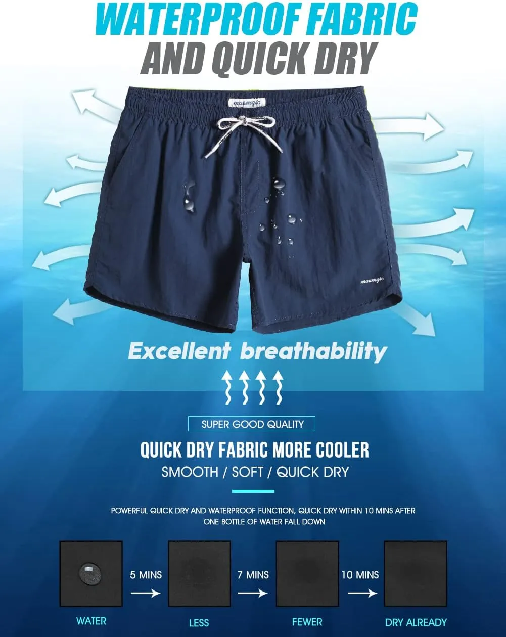 maamgic Mens Swim Trunks 5" with Mesh Lining Quick Dry Bathing Suits for Men Swim Shorts Swimwear
