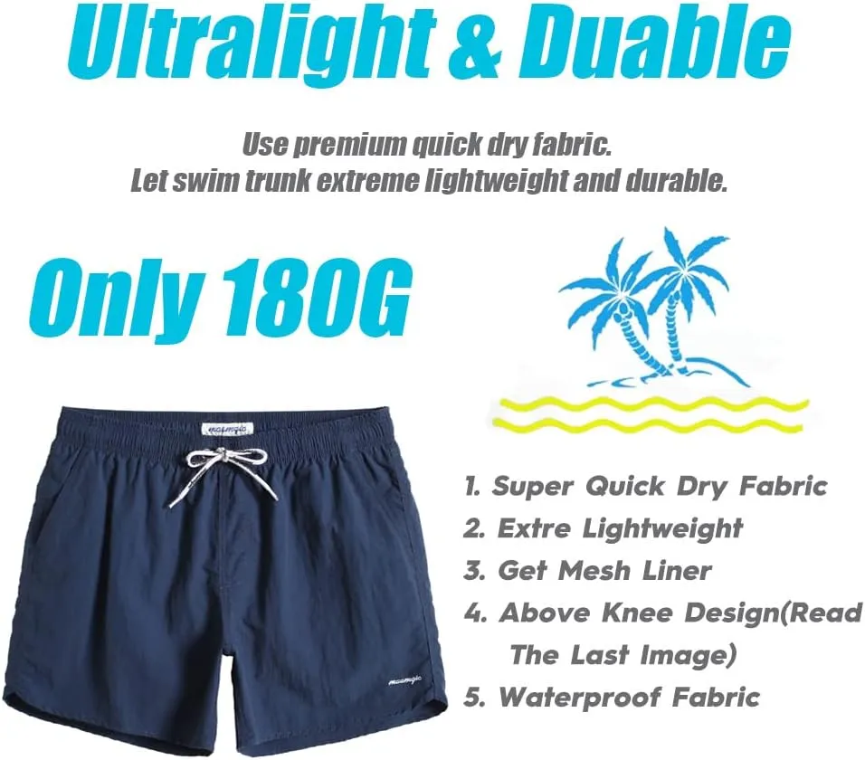 maamgic Mens Swim Trunks 5" with Mesh Lining Quick Dry Bathing Suits for Men Swim Shorts Swimwear