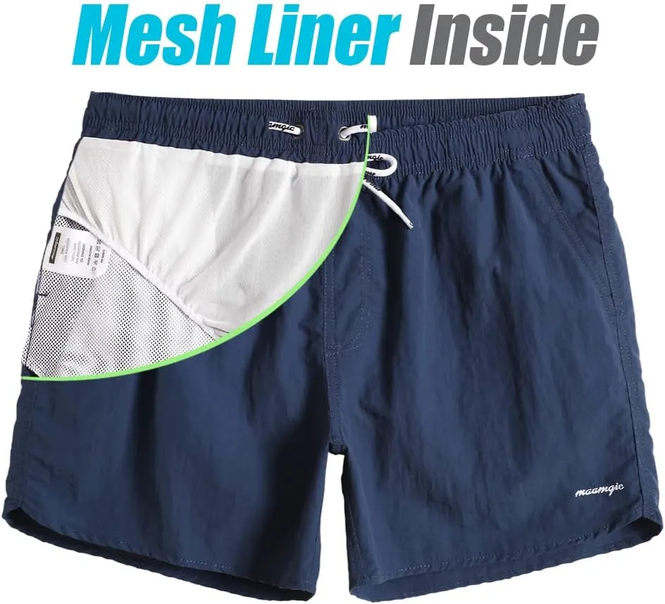 maamgic Mens Swim Trunks 5" with Mesh Lining Quick Dry Bathing Suits for Men Swim Shorts Swimwear