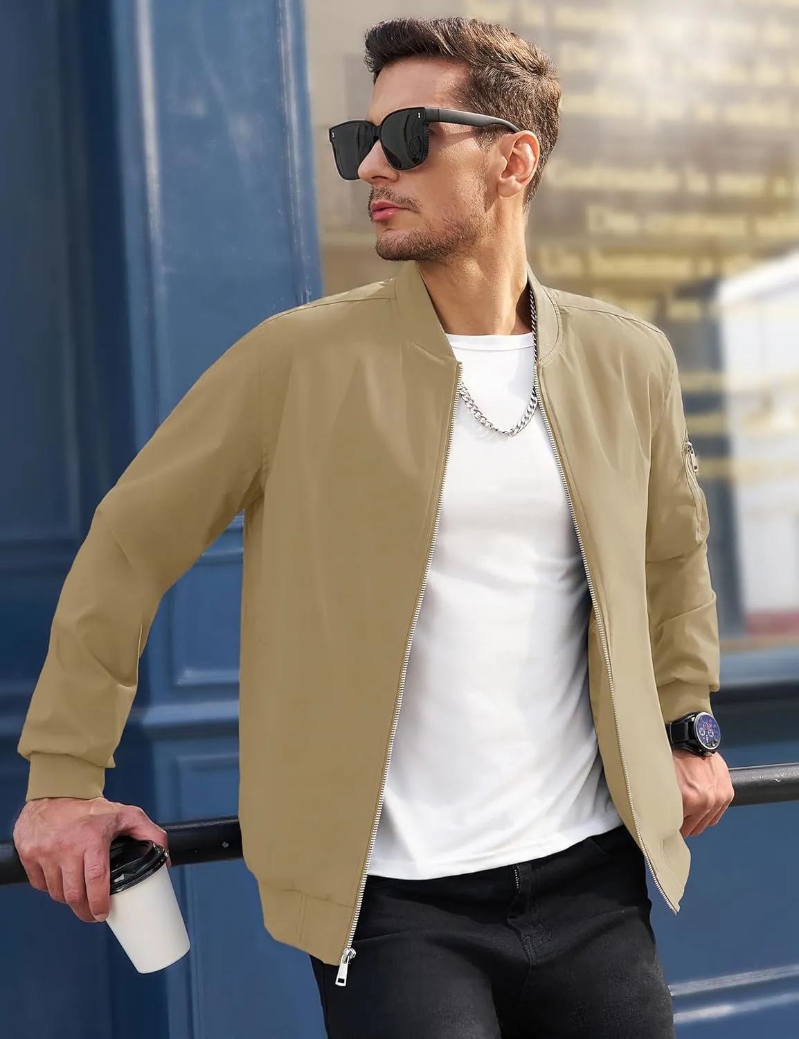MAGCOMSEN Men's Bomber Jacket Lightweight Casual Windbreaker Spring Fall Zip Up Coat with 5 Pocket