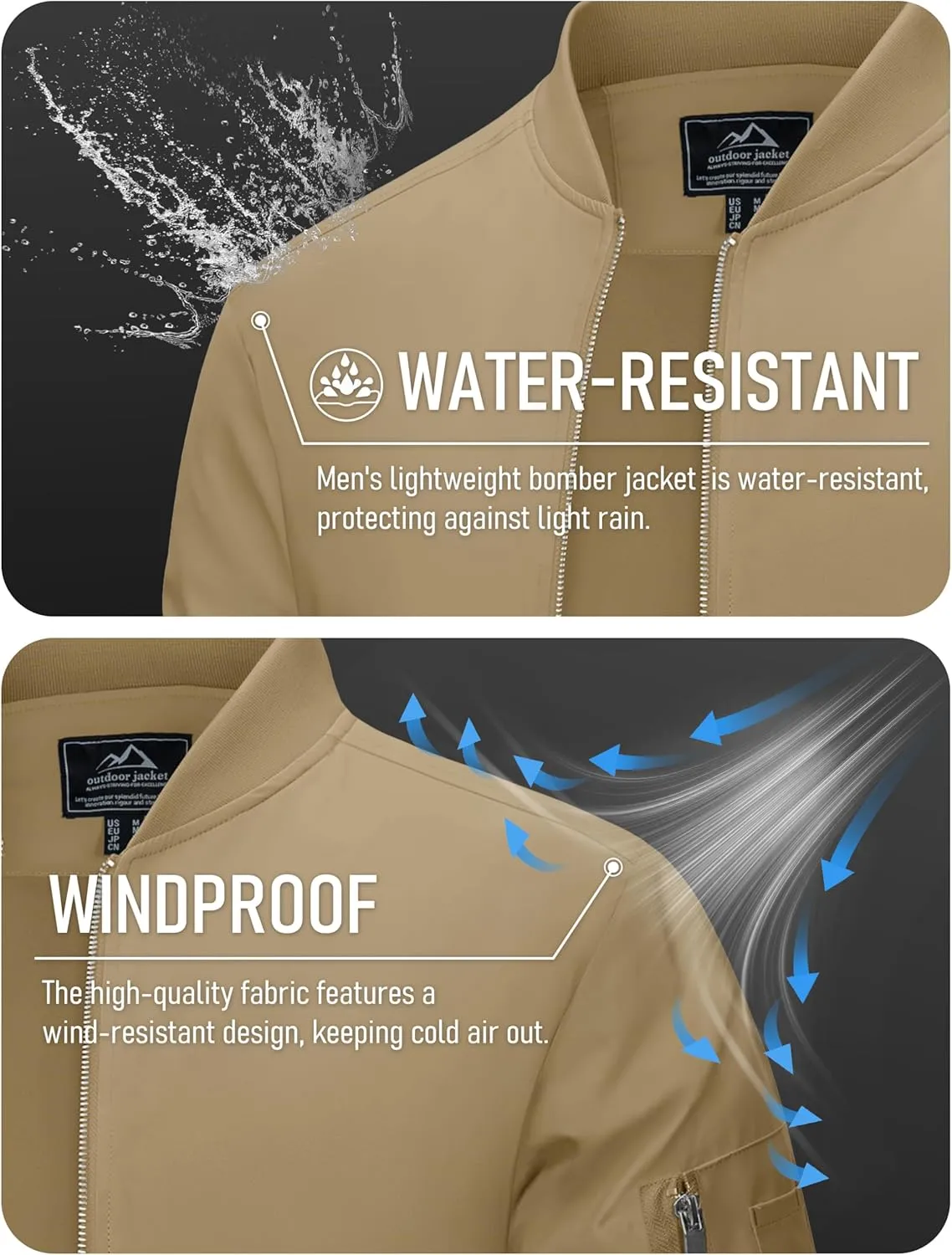 MAGCOMSEN Men's Bomber Jacket Lightweight Casual Windbreaker Spring Fall Zip Up Coat with 5 Pocket