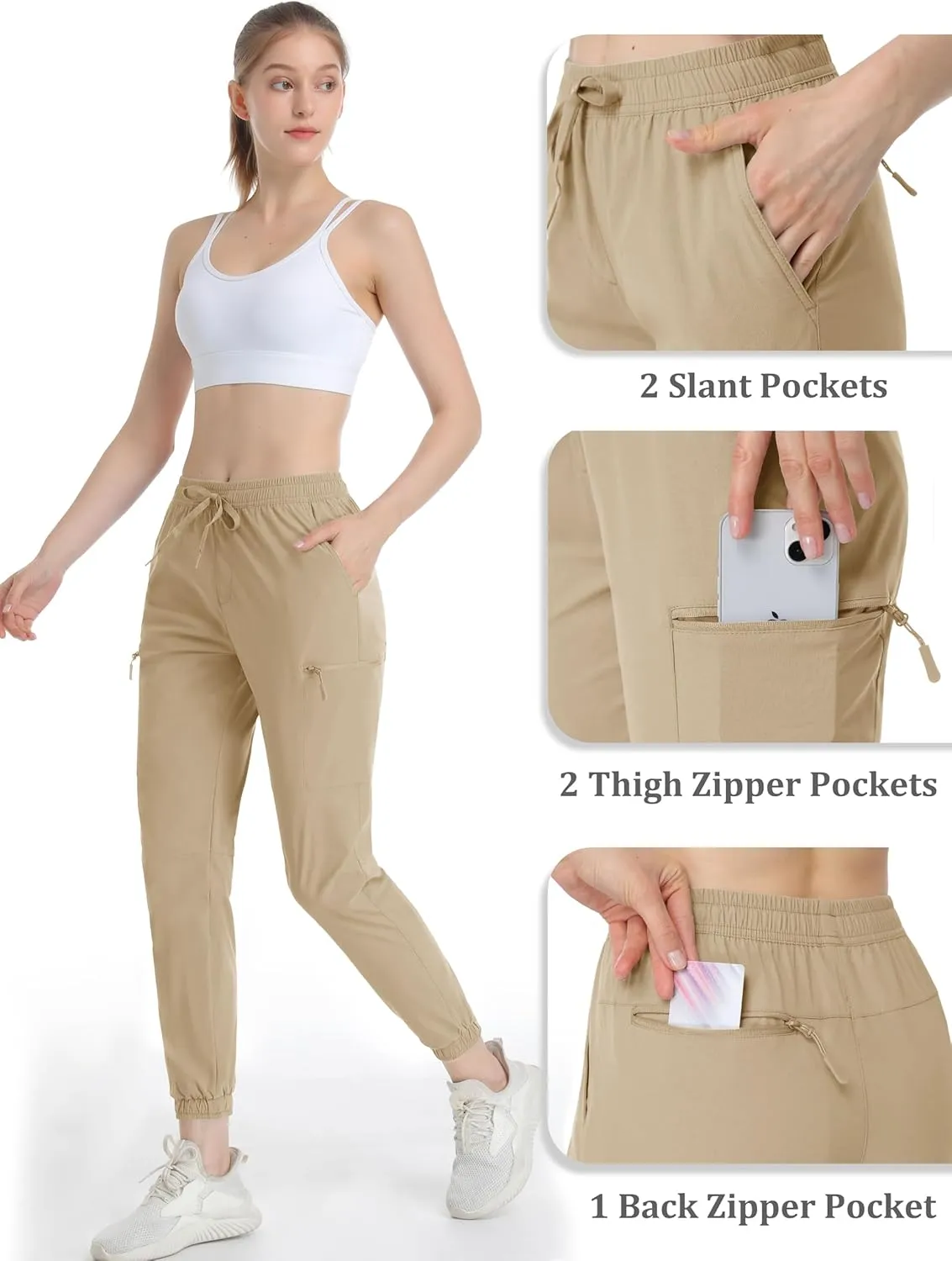 MAGCOMSEN Women's Hiking Cargo Pants Lightweight Quick Dry Water Resistant Jogger Zipper Pockets Outdoor Athletic Casual