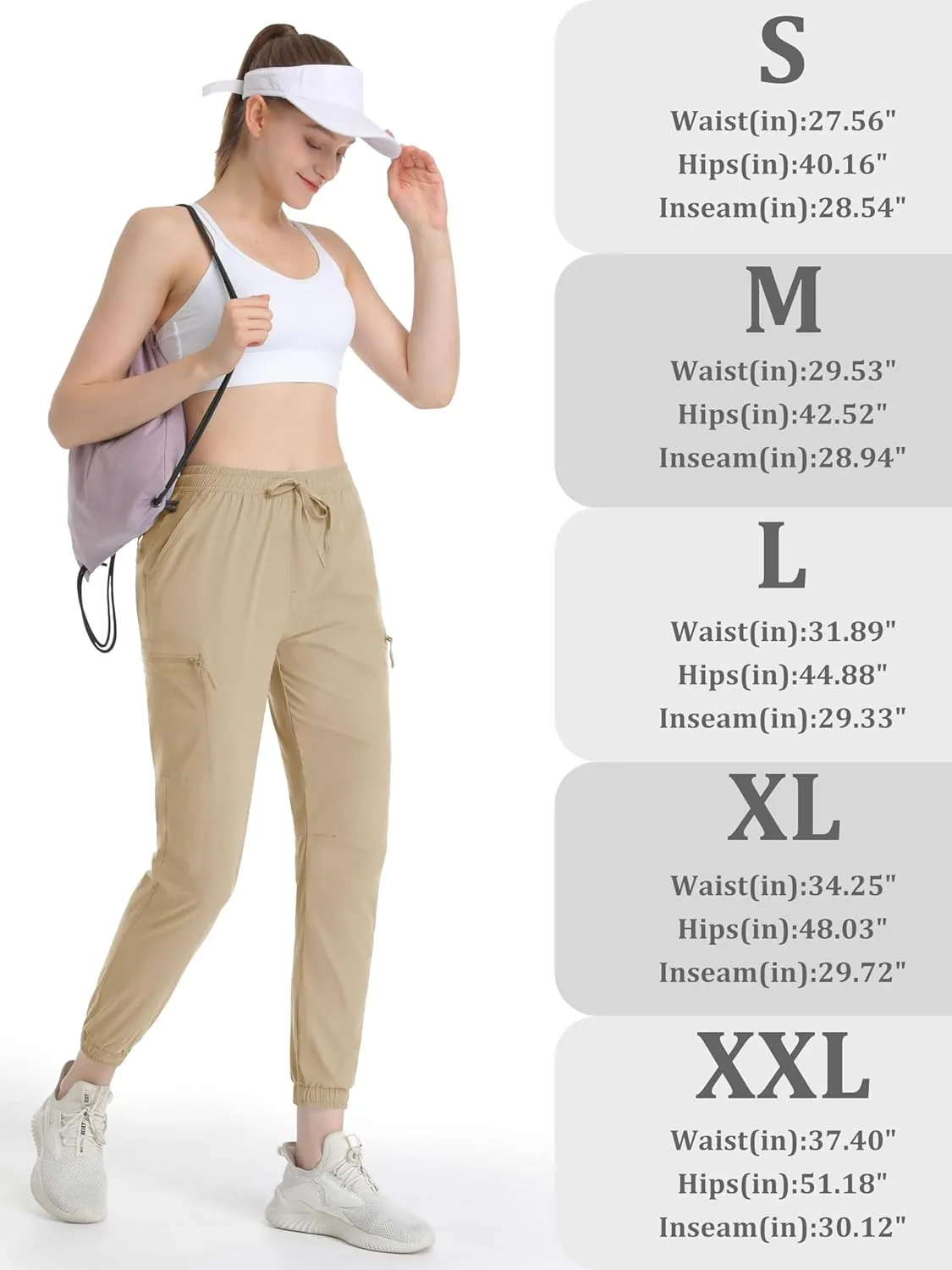 MAGCOMSEN Women's Hiking Cargo Pants Lightweight Quick Dry Water Resistant Jogger Zipper Pockets Outdoor Athletic Casual
