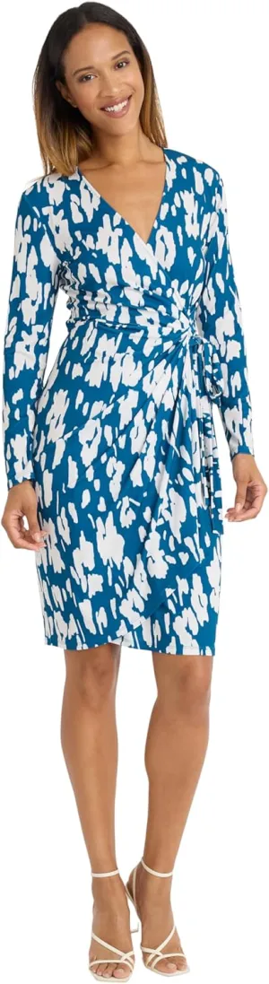 Maggy London Women's Wrap V-Neck Long Sleeve Knee-Length Dress
