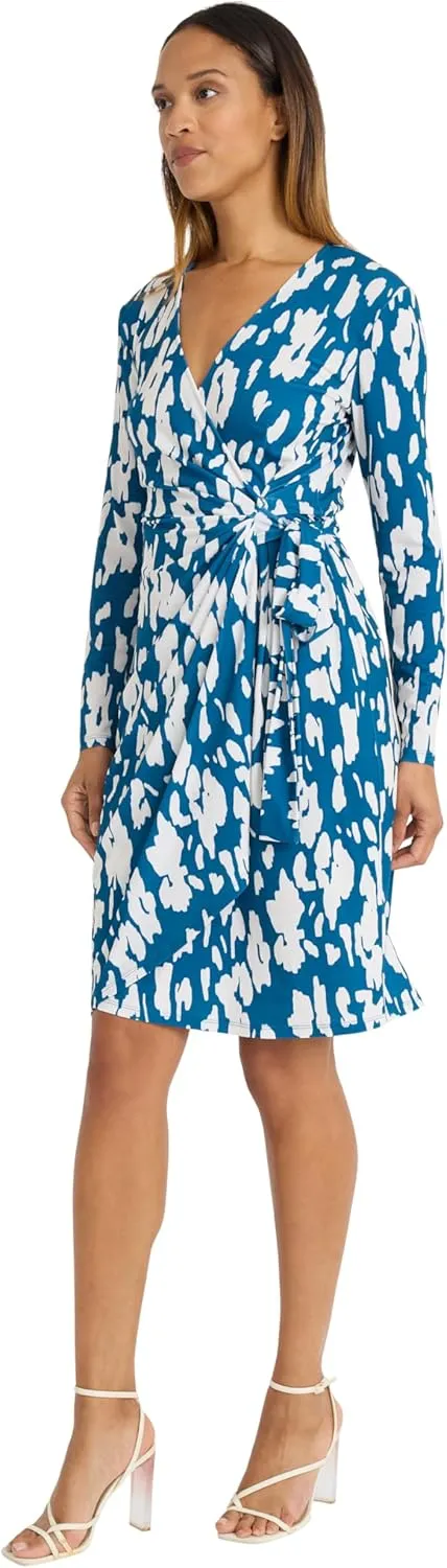 Maggy London Women's Wrap V-Neck Long Sleeve Knee-Length Dress