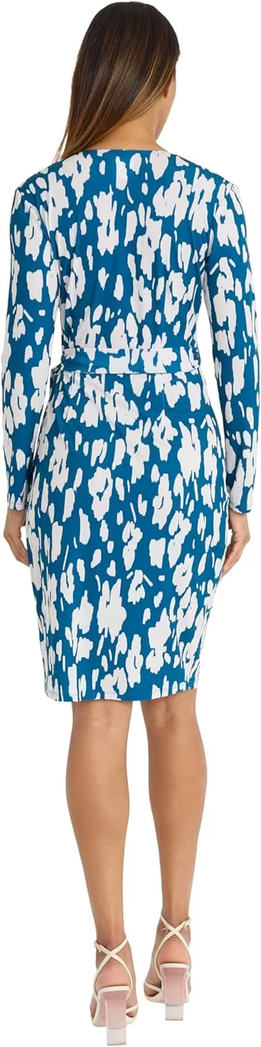 Maggy London Women's Wrap V-Neck Long Sleeve Knee-Length Dress