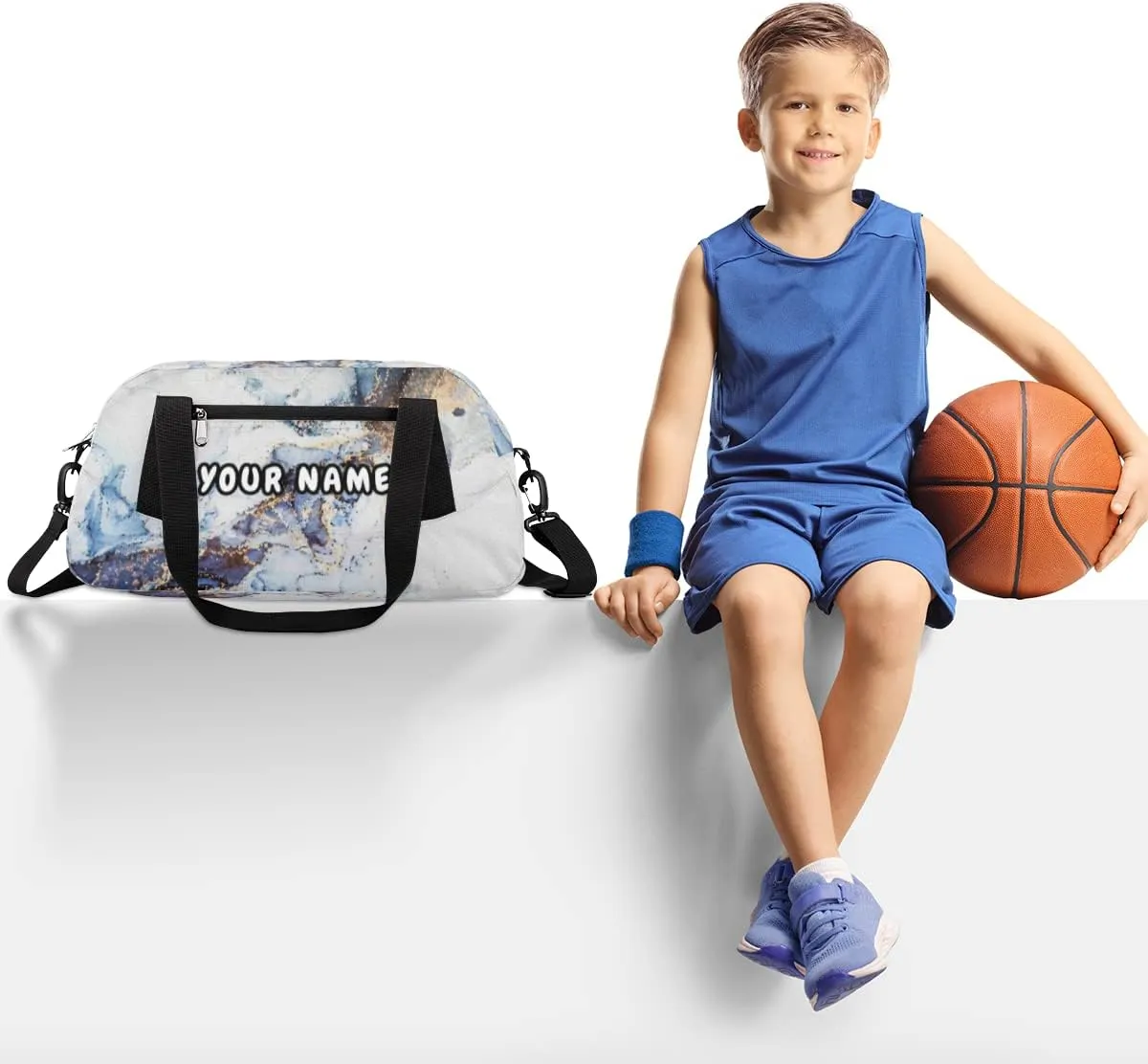 Marble Modern Art Personalized Kids Duffel Bag for Girls Boys, Marble Debris Custom Name Dance Bag Overnight Small Duffel Bag Carry On Weekend Sports Travel Bag for School Practice Gymnastics Ballet
