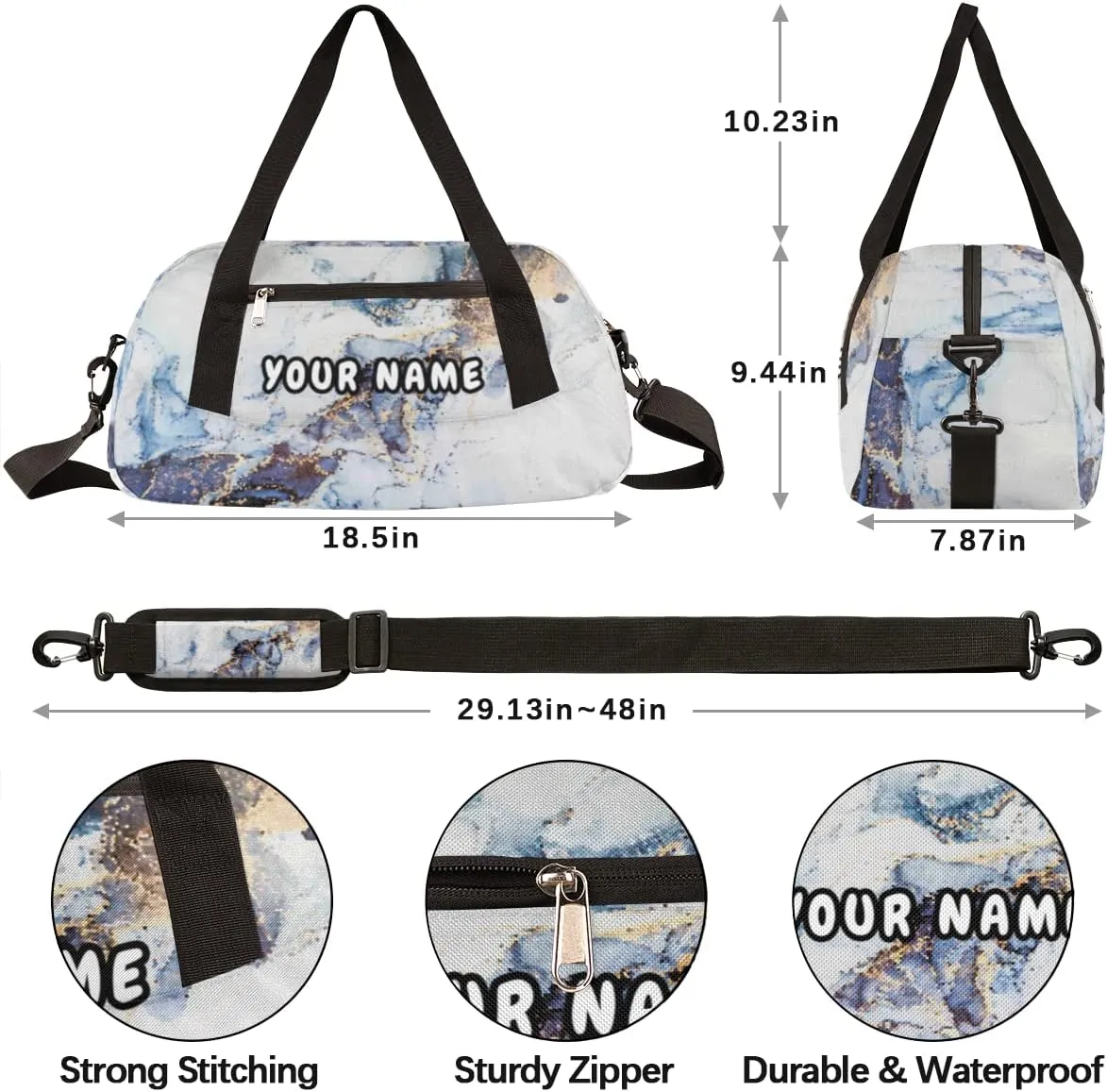 Marble Modern Art Personalized Kids Duffel Bag for Girls Boys, Marble Debris Custom Name Dance Bag Overnight Small Duffel Bag Carry On Weekend Sports Travel Bag for School Practice Gymnastics Ballet