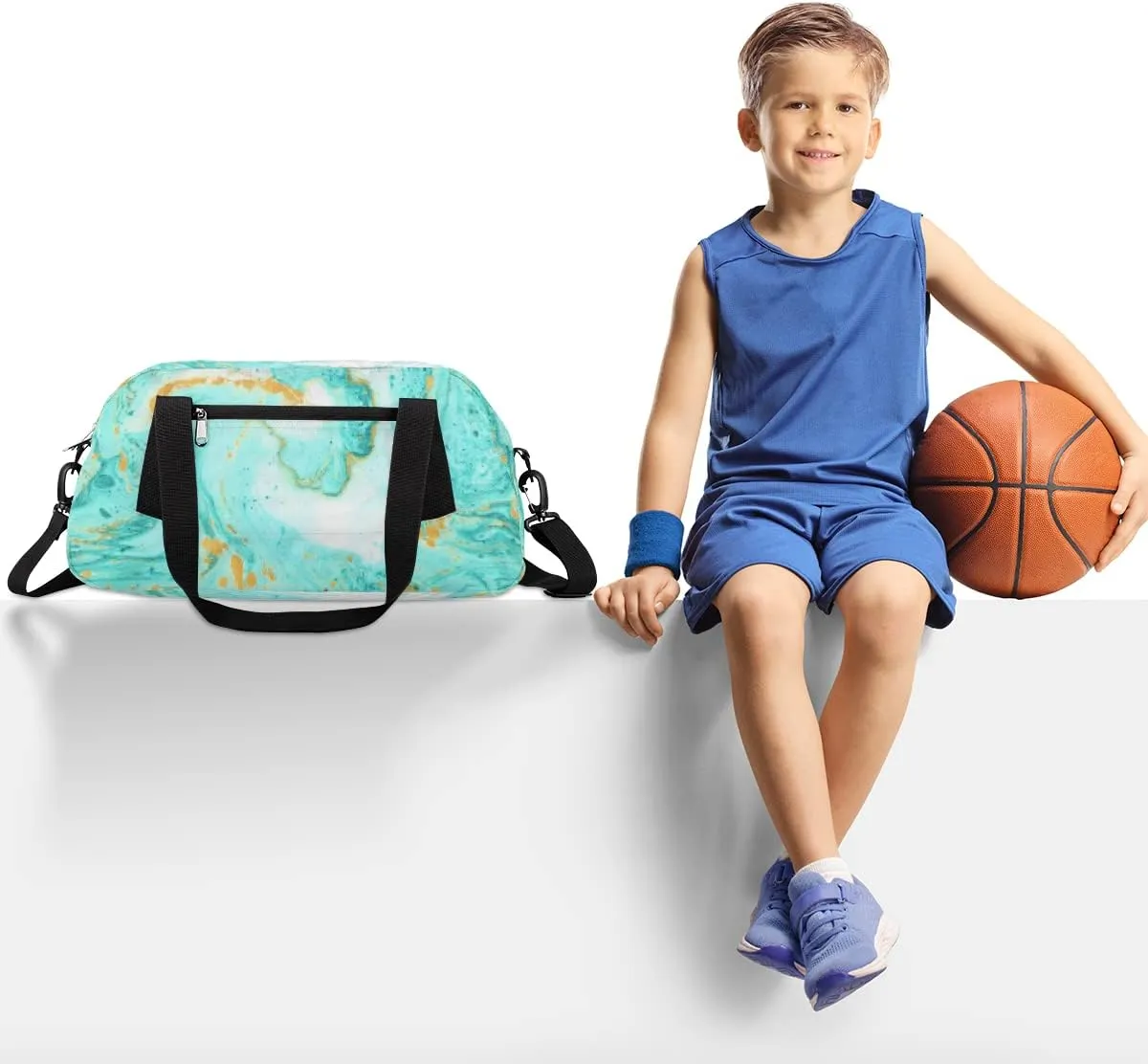 Marble Texture Kids Duffel Bag for Girls Boys Teens, Marble Pixel Wind Dance Bag Overnight Small Duffel Bag Carry On Weekend Sports Gym Travel Bag for School Practice Gymnastics Ballet