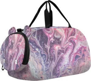 Marble Texture Kids Overnight Sports Duffel Bags with Shoe Compartment & Wet Pocket Travel Sport Gym Bag for Girls Boys