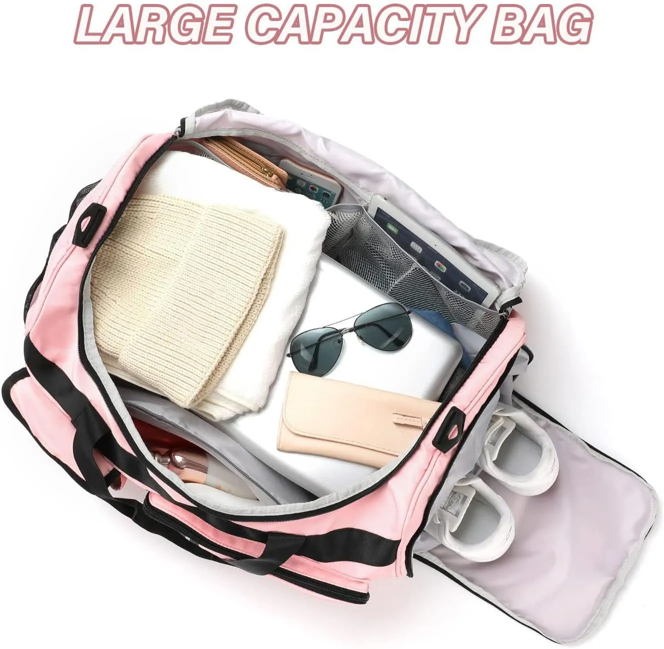 MAXTOP Travel Duffle Bag for Women,Carry On Tote Weekender Overnight Duffel Gym Bag with Shoe Compartment & Wet Pocket,Pink