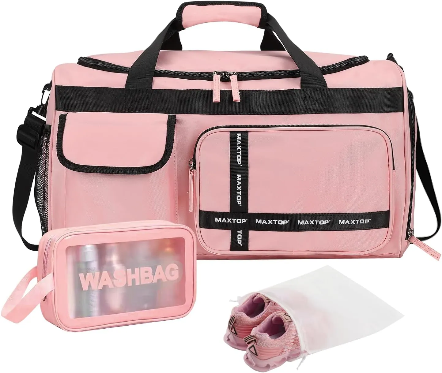 MAXTOP Travel Duffle Bag for Women,Carry On Tote Weekender Overnight Duffel Gym Bag with Shoe Compartment & Wet Pocket,Pink