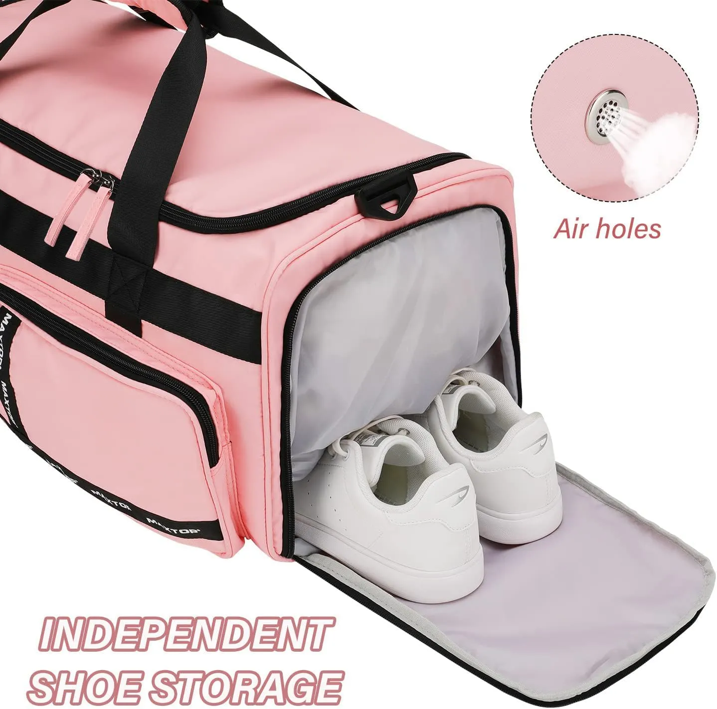 MAXTOP Travel Duffle Bag for Women,Carry On Tote Weekender Overnight Duffel Gym Bag with Shoe Compartment & Wet Pocket,Pink