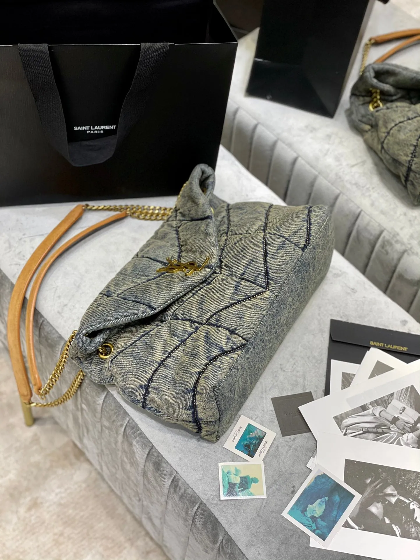MEDIUM Final hours SUEDE 35CM Durable materials BLUE RODEO PUFFER Laurent LOULOU Saint DENIM
