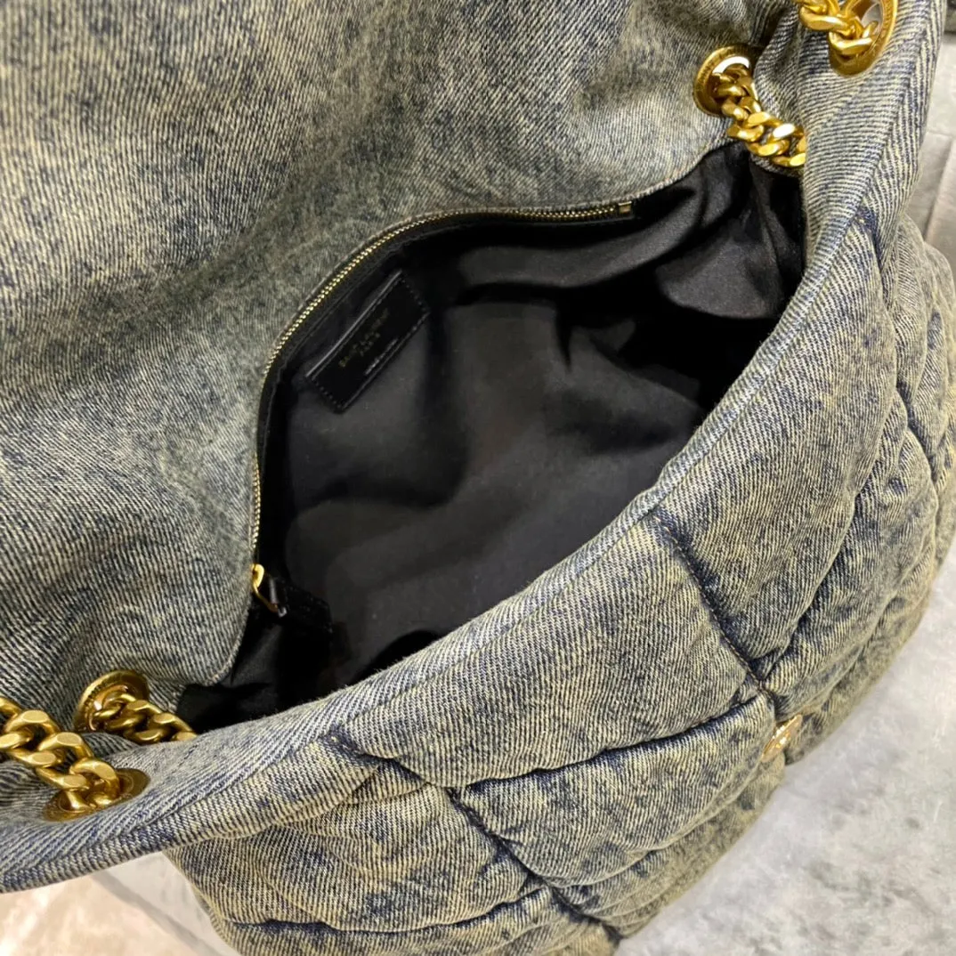 MEDIUM Final hours SUEDE 35CM Durable materials BLUE RODEO PUFFER Laurent LOULOU Saint DENIM